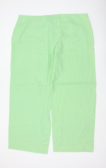 Marks & Spencer Women Green UK 24 Linen Blend Wide Leg Trousers