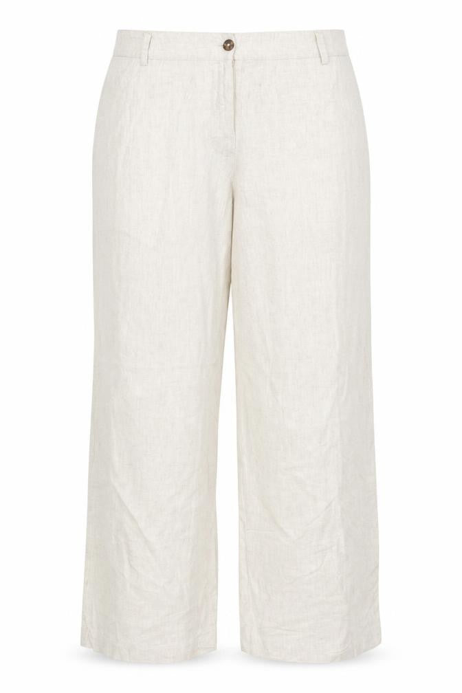 Marks & Spencer Women Beige Linen Blend Wide-Leg Trousers UK 20 Short