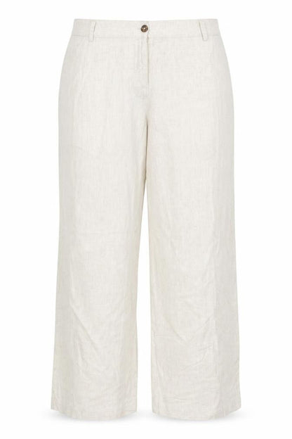 Marks & Spencer Women Beige Linen Blend Wide-Leg Trousers UK 20 Short
