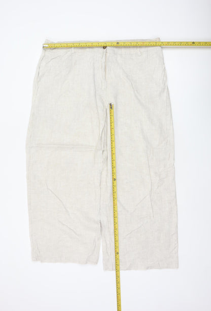 Marks & Spencer Women Beige Linen Blend Wide-Leg Trousers UK 20 Short