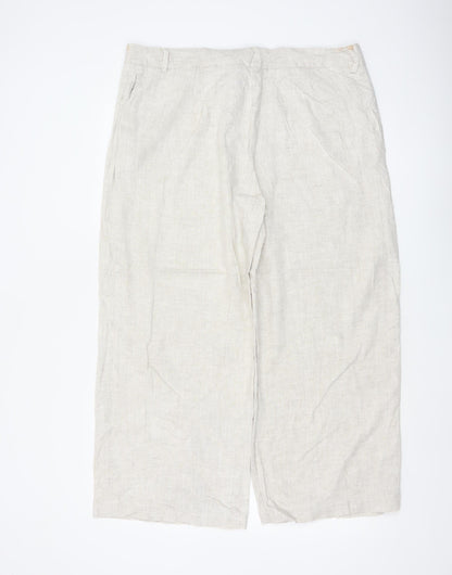 Marks & Spencer Women Beige Linen Blend Wide-Leg Trousers UK 20 Short