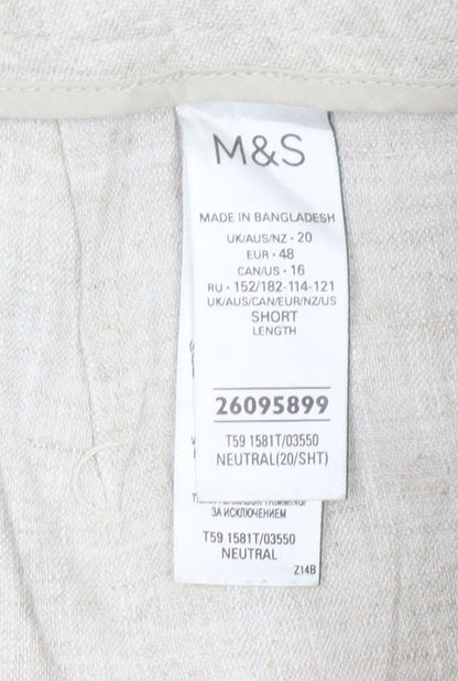 Marks & Spencer Women Beige Linen Blend Wide-Leg Trousers UK 20 Short