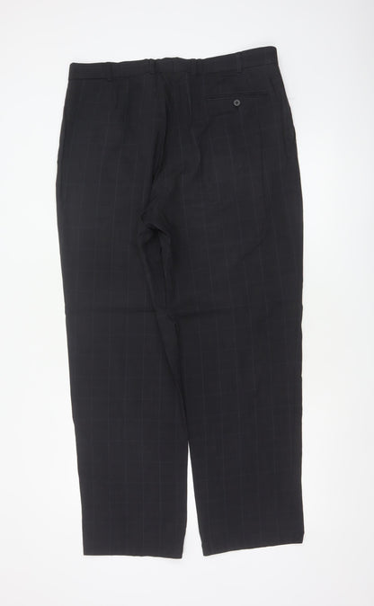Marks & Spencer Men Grey Check Wool Dress Trousers 36W 31L