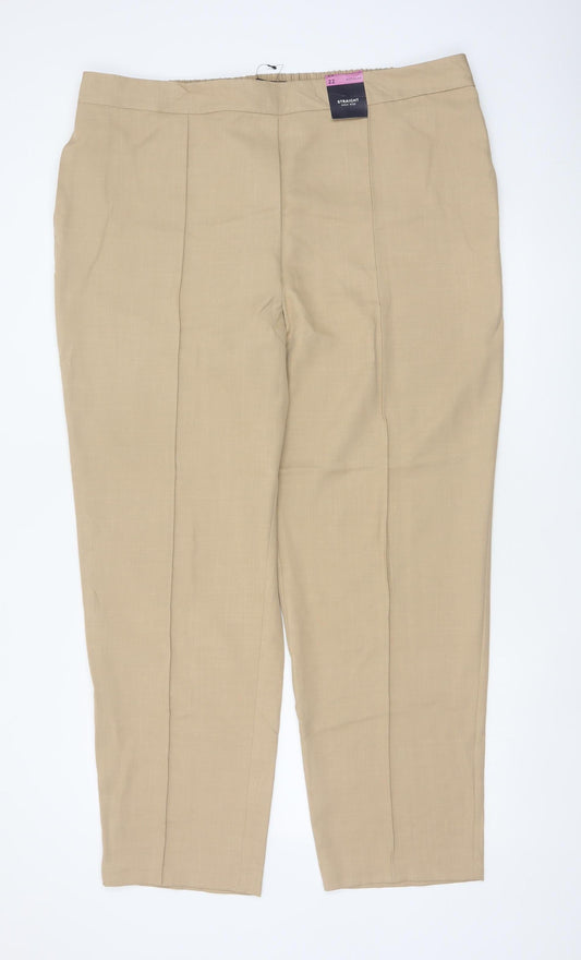 Marks and Spencer Women Beige UK 22 Straight High Rise Trousers