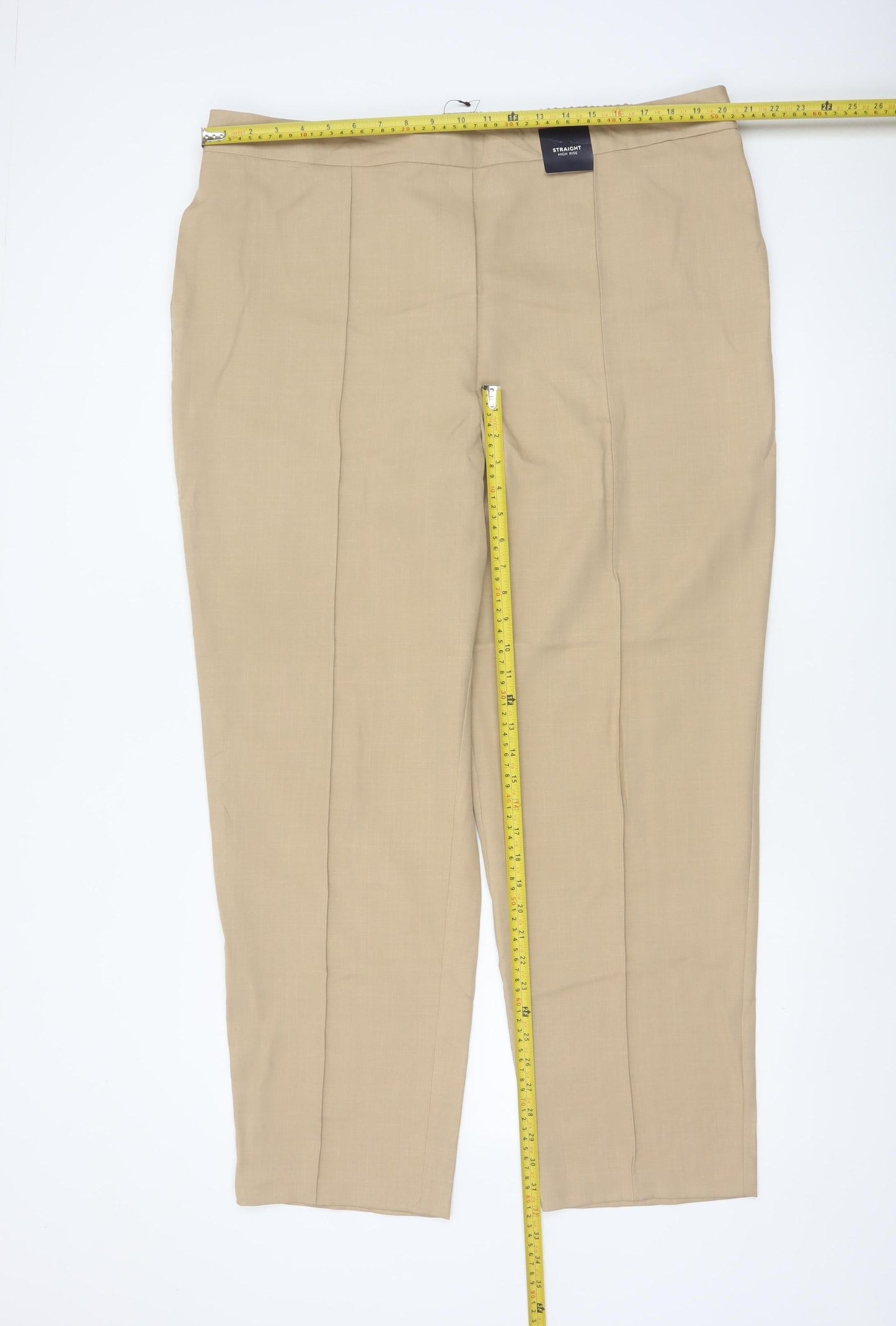 Marks and Spencer Women Beige UK 22 Straight High Rise Trousers