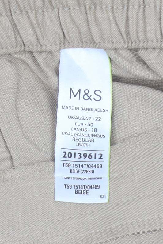 Marks and Spencer Women Beige UK 22 Straight High Rise Trousers
