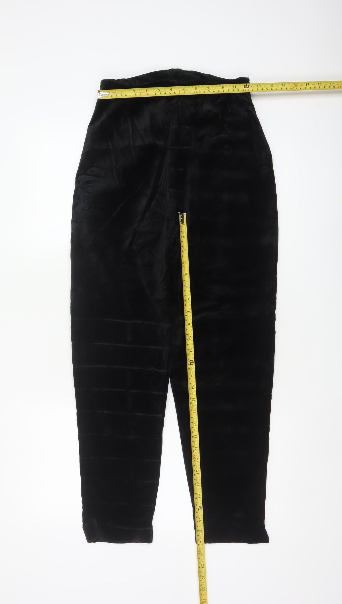 BHS Women’s Black Velvet Tapered Trousers Size 12 High Rise