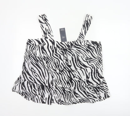 Marks and Spencer Women Black White UK 18 Zebra Print Cotton Ruffle Camisole