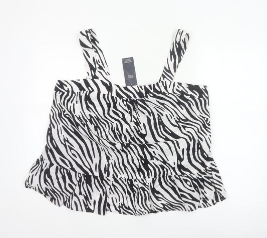 Marks & Spencer Women Black White UK 18 Zebra Print Cotton Ruffle Camisole