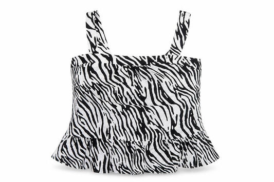 Marks & Spencer Women Black White UK 18 Zebra Print Cotton Ruffle Camisole