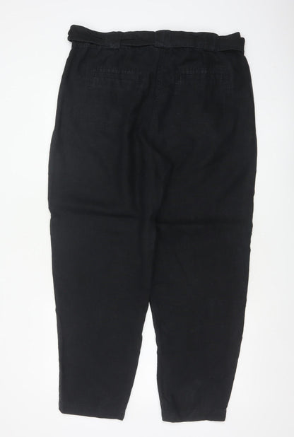 Marks and Spencer Women Black UK 18 Linen Paperbag Tapered Trousers