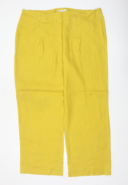Autograph Women Yellow Linen Straight Trousers UK 22 Pockets