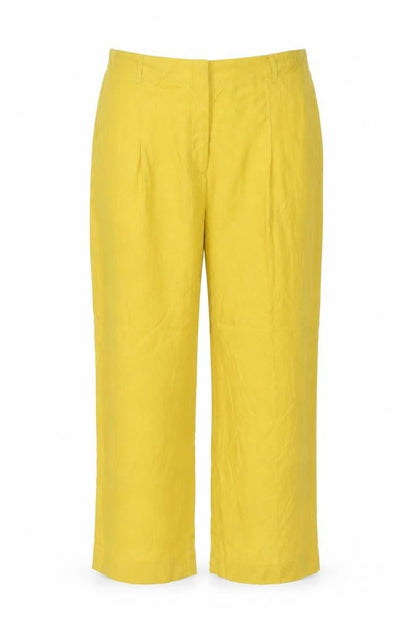 Front view of Autograph Women Yellow Linen Straight Trousers UK 22 Pockets