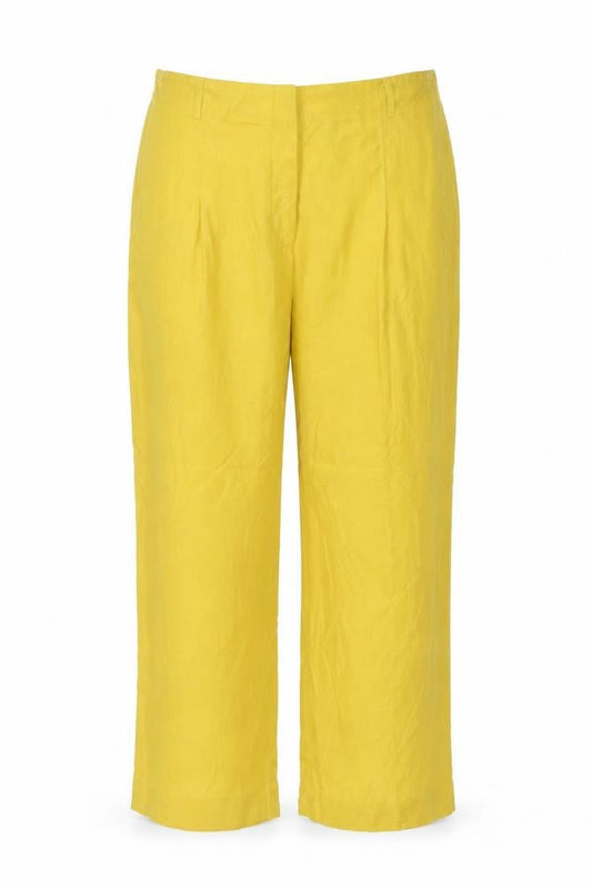 Autograph Women Yellow Linen Straight Trousers UK 22 Pockets