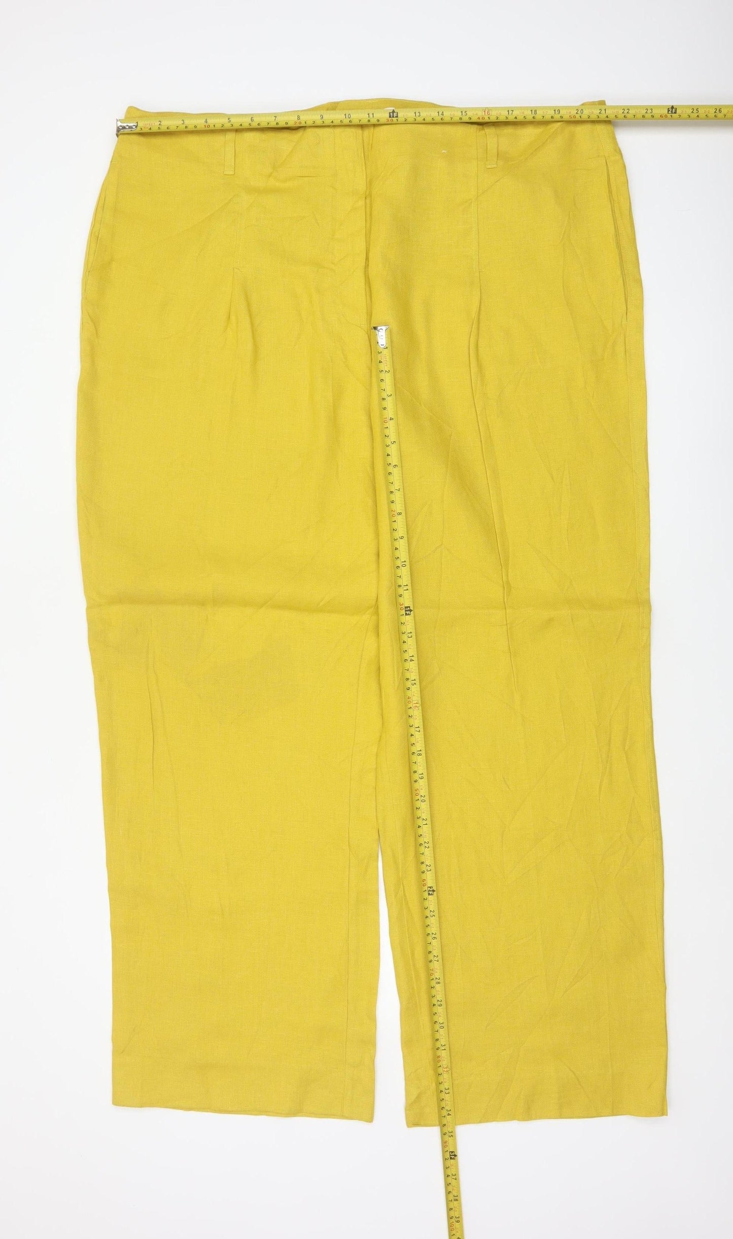 Autograph Women Yellow Linen Straight Trousers UK 22 Pockets