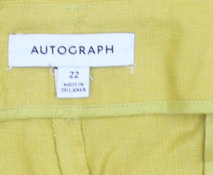 Autograph Women Yellow Linen Straight Trousers UK 22 Pockets