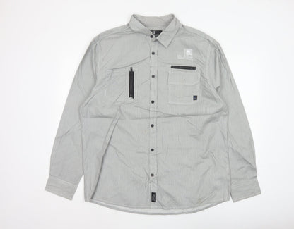 Denim Co Men Grey Striped XL Utility Button-Up Long Sleeve Shirt