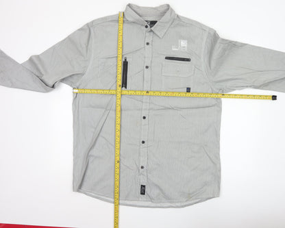 Denim Co Men Grey Striped XL Utility Button-Up Long Sleeve Shirt
