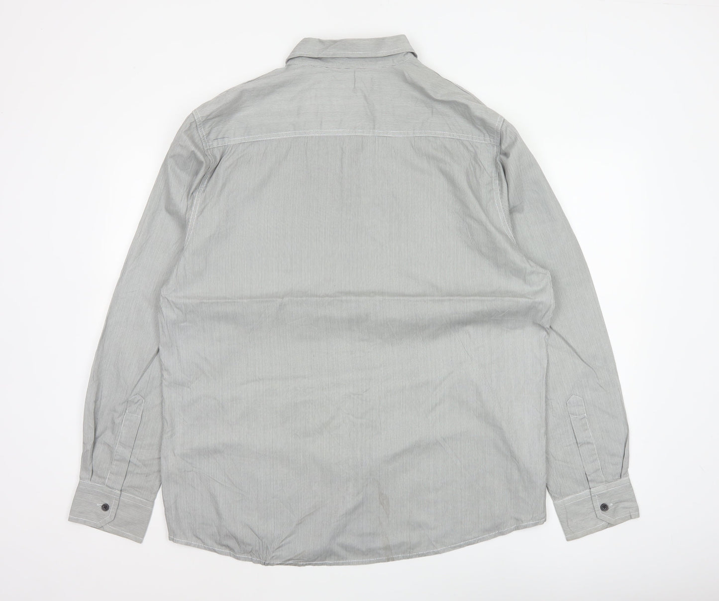 Denim Co Men Grey Striped XL Utility Button-Up Long Sleeve Shirt