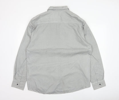 Denim Co Men Grey Striped XL Utility Button-Up Long Sleeve Shirt