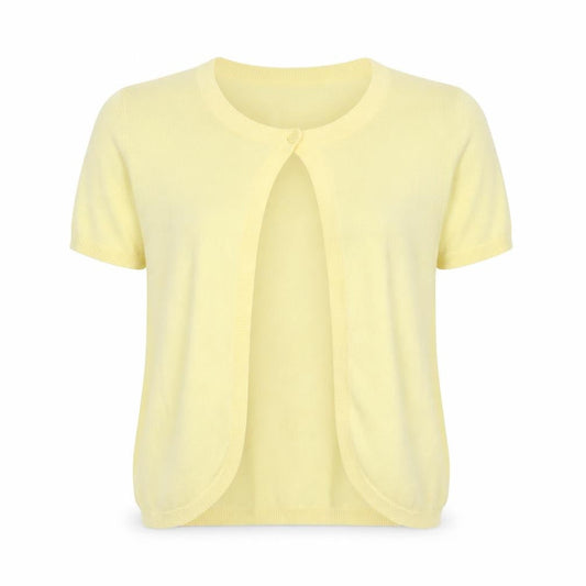 Red Herring Women Yellow Size 10 Short Sleeve Knit Button Cardigan