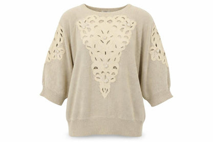 Jacques Vert Women Beige UK 12 Floral Embroidered Cotton Tunic Top