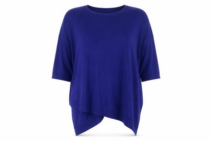 Phase Eight Women Blue L Asymmetric Hem 3/4 Sleeve Knit Jumper