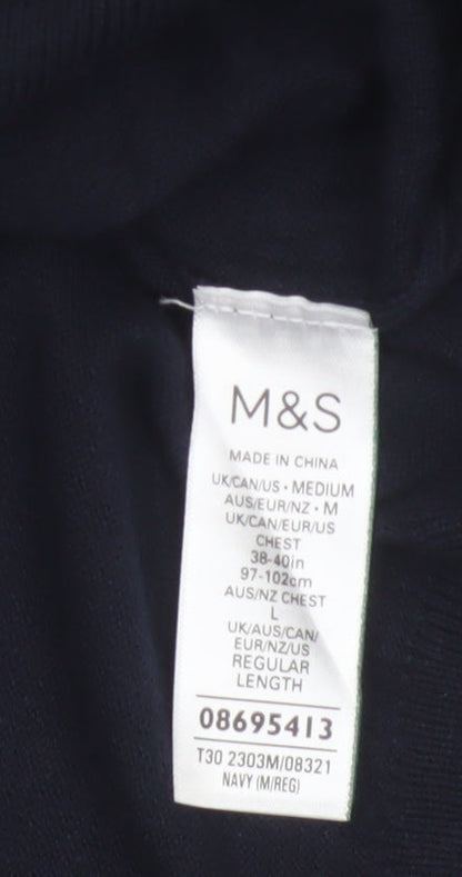 Marks and Spencer Men's Navy M Roll Neck Wool Blend Pullover Jumper