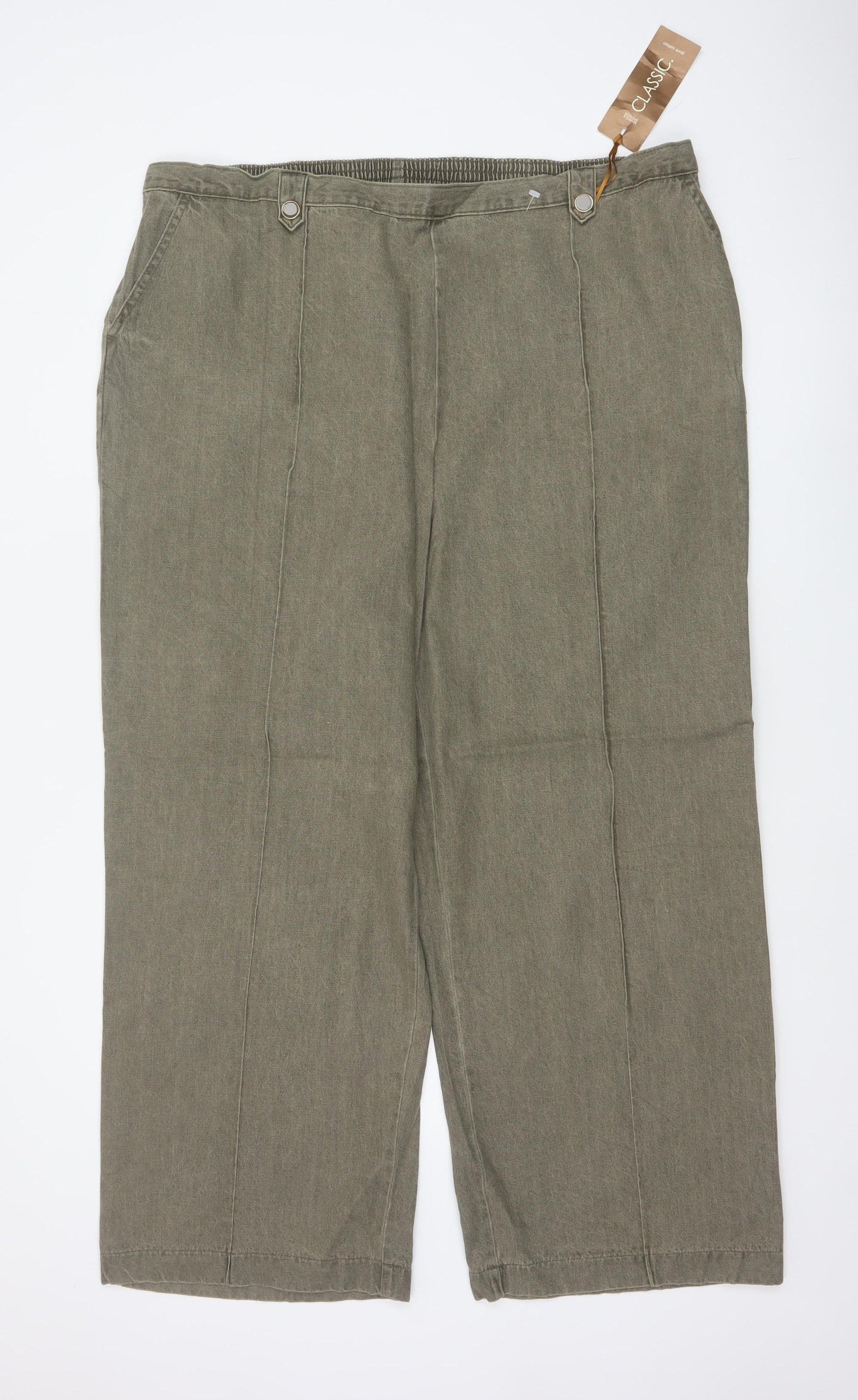 Marks & Spencer Women Green UK 22 Wide-Leg Cotton Trousers