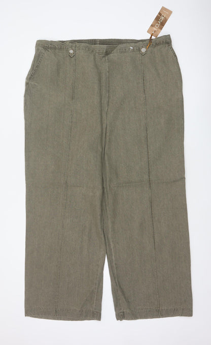Marks & Spencer Women Green UK 22 Wide-Leg Cotton Trousers