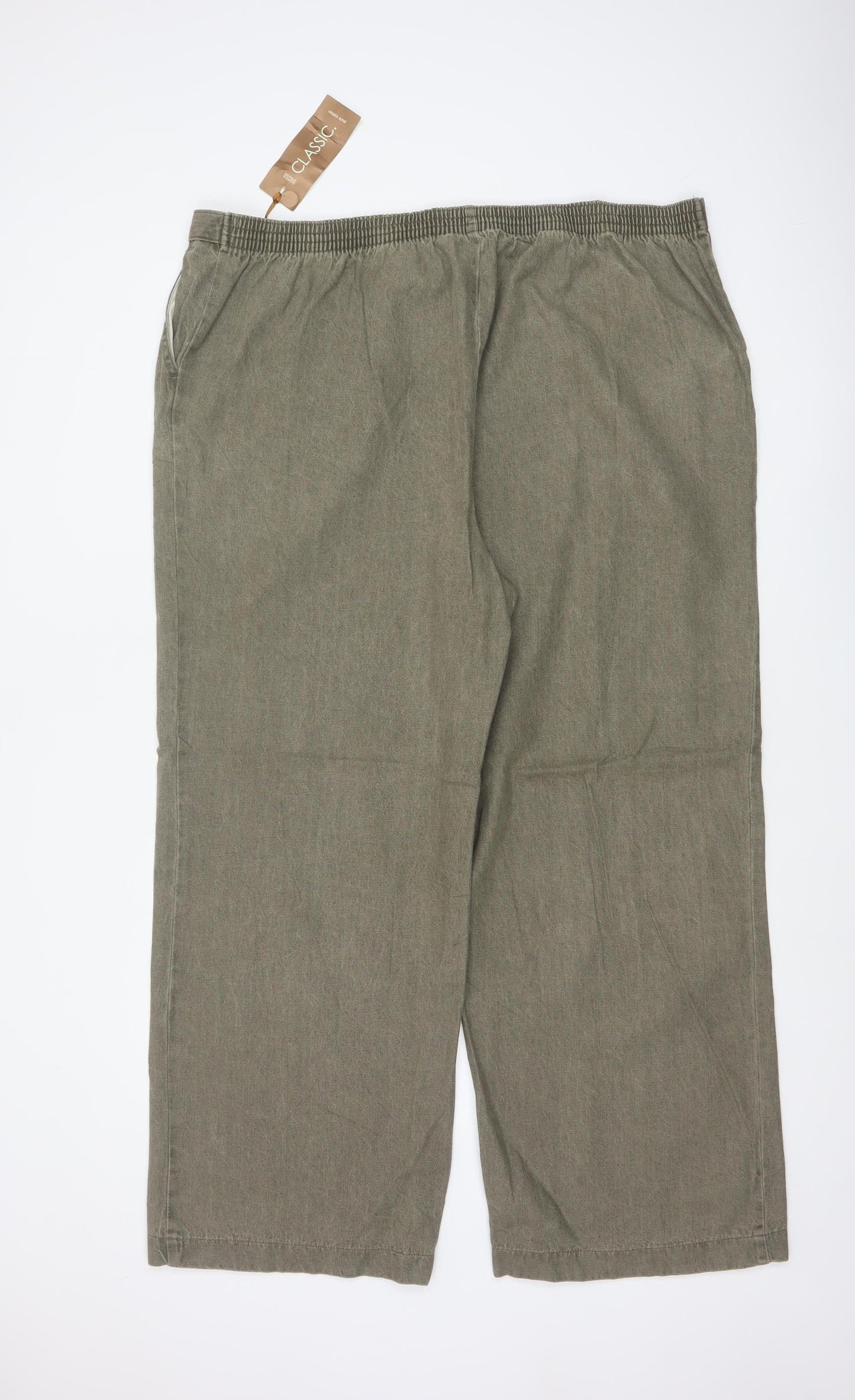 Marks & Spencer Women Green UK 22 Wide-Leg Cotton Trousers
