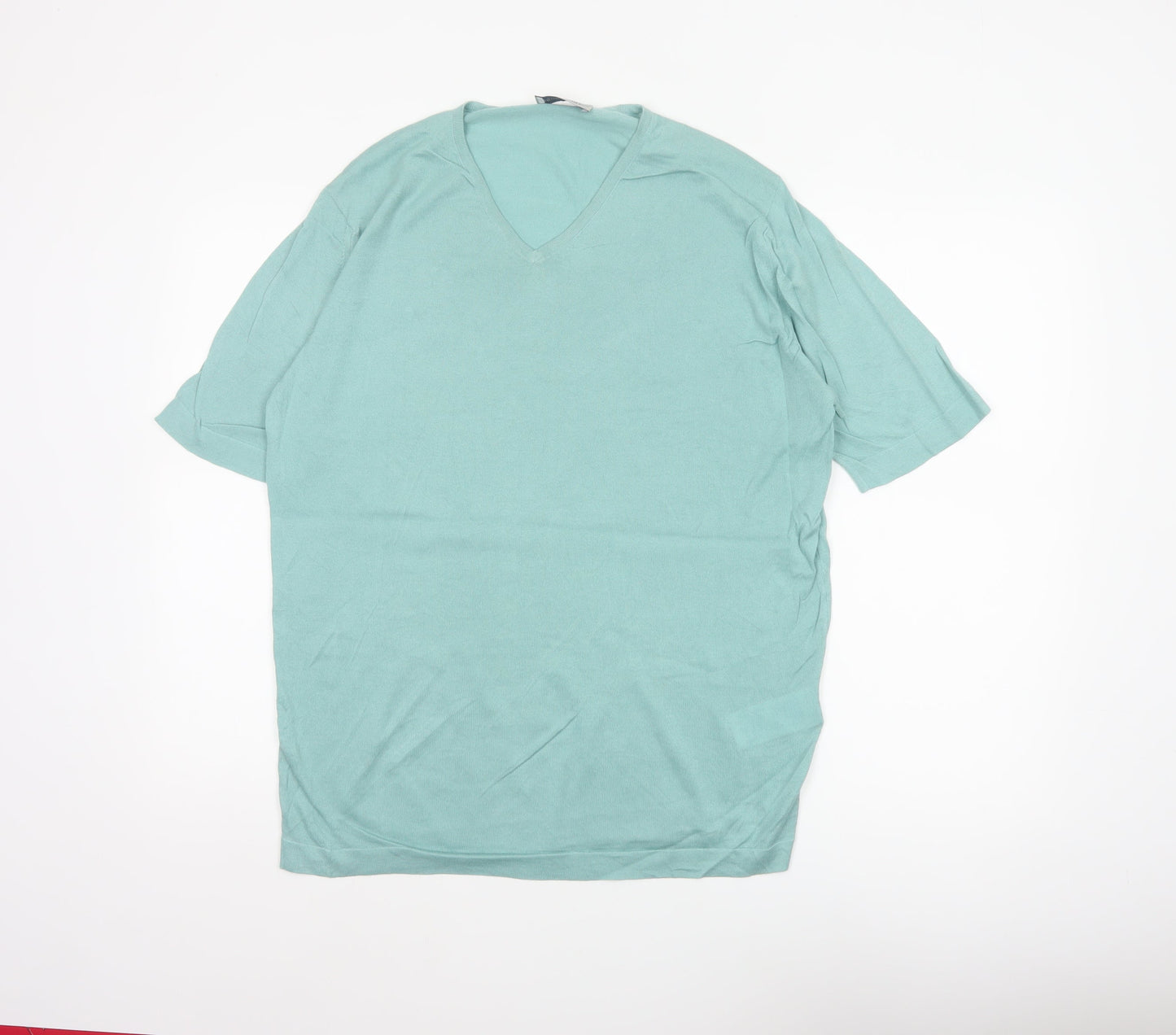 John Smedley Men Blue M Sea Island Cotton V-Neck Knit T-Shirt