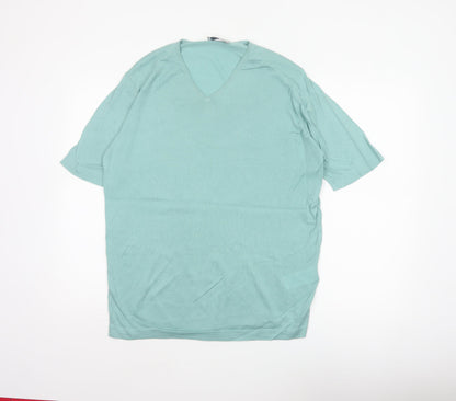 John Smedley Men Blue M Sea Island Cotton V-Neck Knit T-Shirt