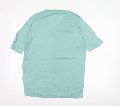 John Smedley Men Blue M Sea Island Cotton V-Neck Knit T-Shirt
