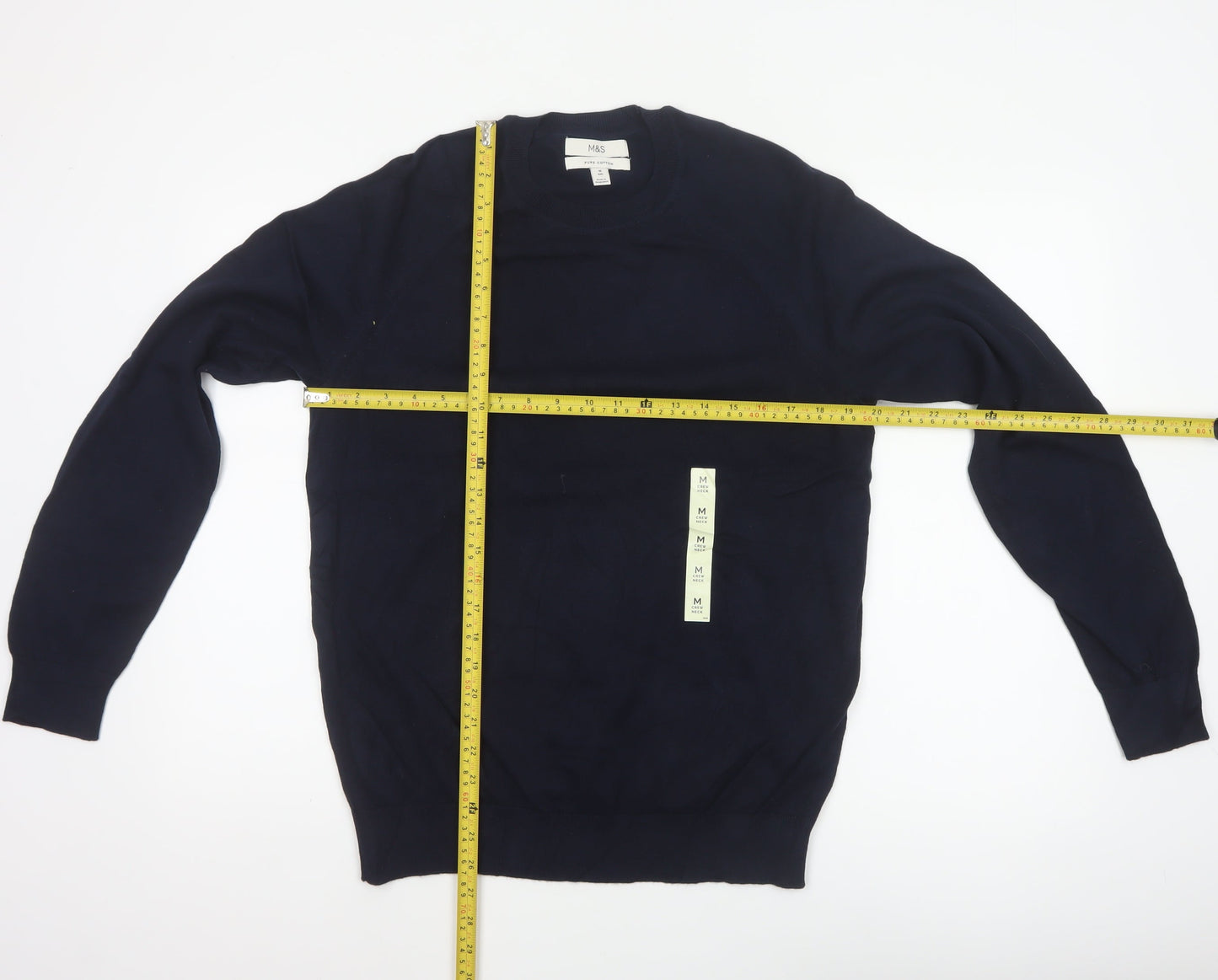 Marks and Spencer Men Blue M Regular Pure Cotton Crew Neck Jumper