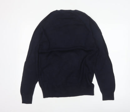 Marks and Spencer Men Blue M Regular Pure Cotton Crew Neck Jumper