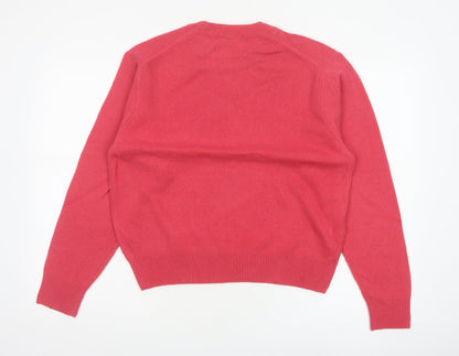 UNIQLO Women Pink S 100% Wool Crew Neck Raglan Pullover Jumper