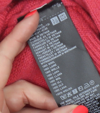 UNIQLO Women Pink S 100% Wool Crew Neck Raglan Pullover Jumper