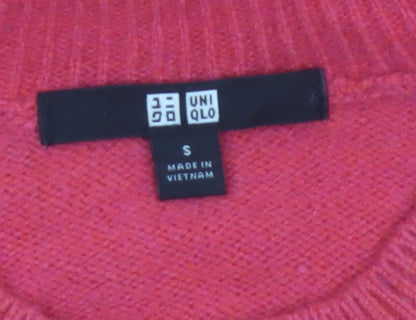UNIQLO Women Pink S 100% Wool Crew Neck Raglan Pullover Jumper