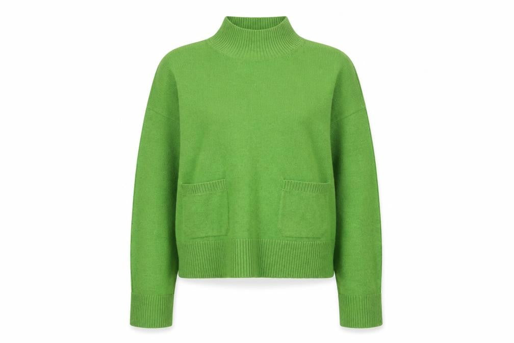 Marks & Spencer Women Green M Mock Neck Pocket Knit Pullover Jumper