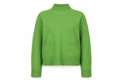 Marks & Spencer Women Green M Mock Neck Pocket Knit Pullover Jumper