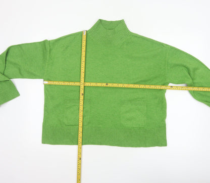 Marks & Spencer Women Green M Mock Neck Pocket Knit Pullover Jumper