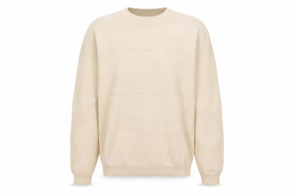 Pull&Bear Men Beige M Cotton Crew Neck Striped Knit Pullover Jumper