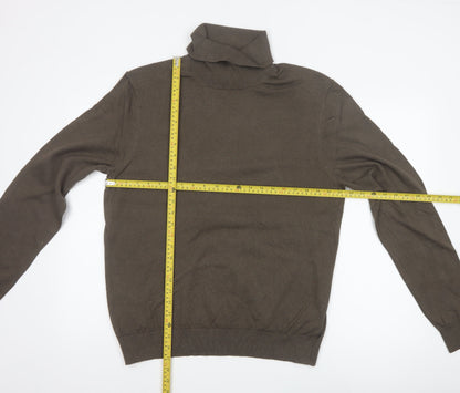 Marks & Spencer Men Brown L Roll Neck Cotton Blend Knit Jumper