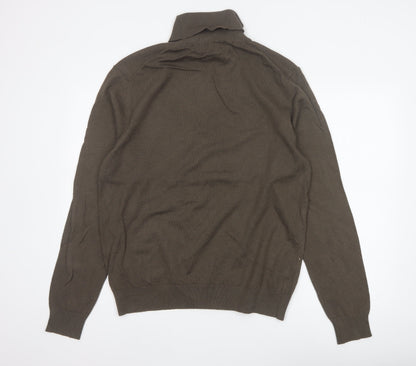Marks & Spencer Men Brown L Roll Neck Cotton Blend Knit Jumper
