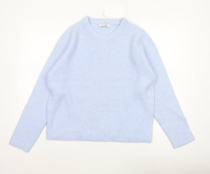 Marks and Spencer Women Blue UK 12 Rib Knit Crew Neck Pullover Jumper