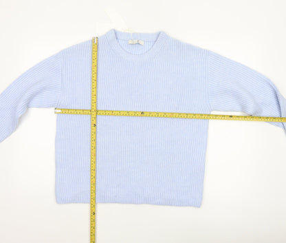 Marks and Spencer Women Blue UK 12 Rib Knit Crew Neck Pullover Jumper