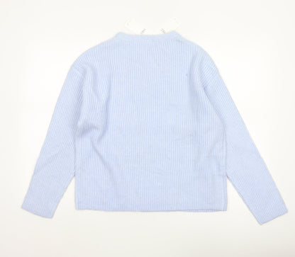 Marks and Spencer Women Blue UK 12 Rib Knit Crew Neck Pullover Jumper