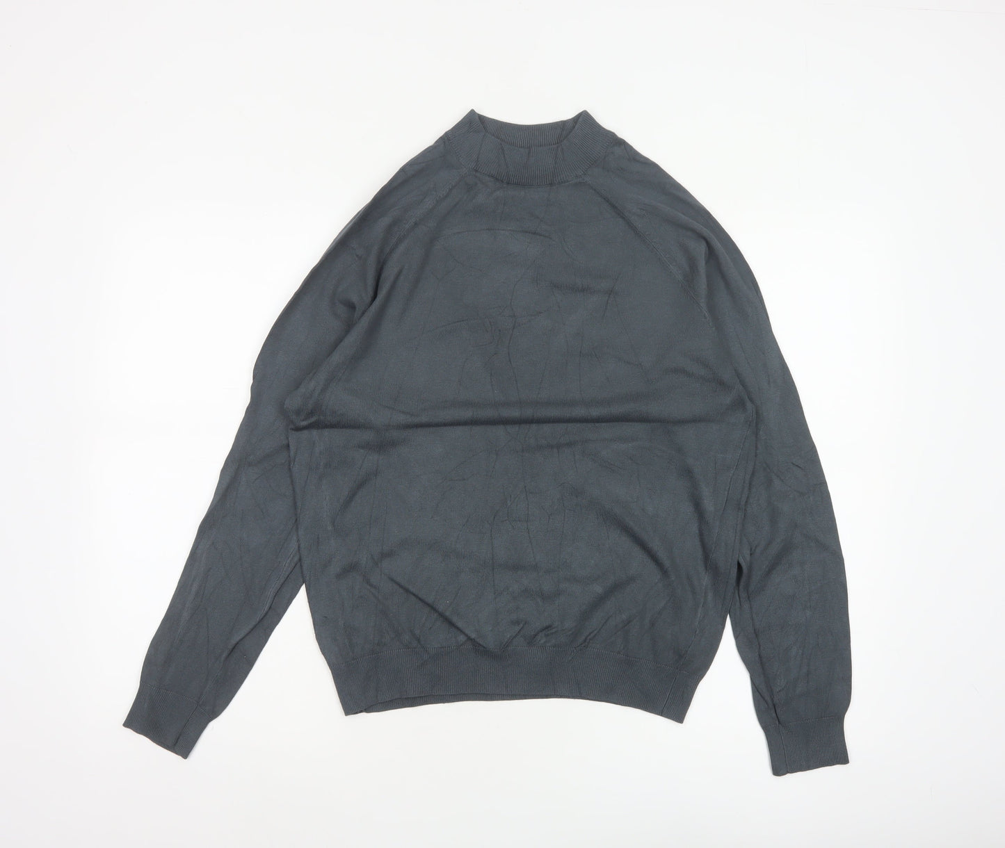Zara Women Grey S Mock Neck Fine Knit Raglan Sleeve Pullover Jumper