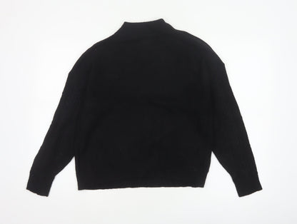 Mango Women Black UK 12 Cable-Knit High Neck Button Pullover Jumper